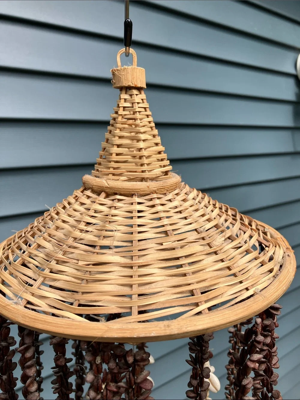 Woven Rattan Hanging Shell Wind Chime - Brown & Natural